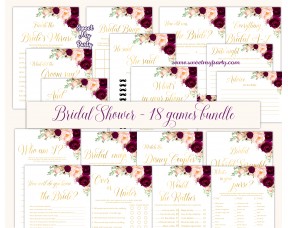 Burgundy Bridal shower games bundle, pink Bridal Shower games bundle,61c